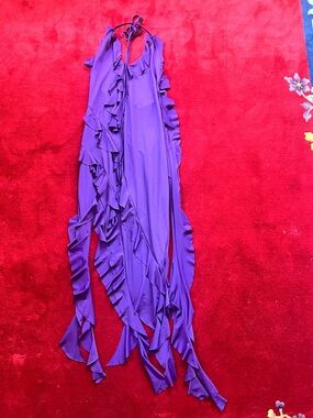 Micas Size L Purple Asymmetrical Fitted Jelly Fish Ruffle Halter Mini Dress NWT